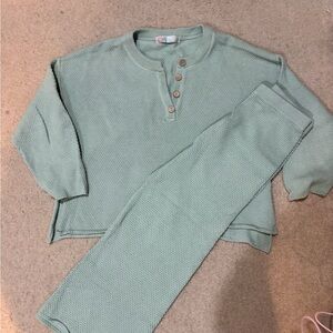 Free People Sage Green Waffle Knit Lounge Set